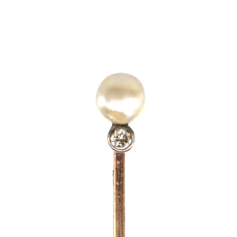 Edwardian 14ct Gold Pearl and Diamond Tie Pin