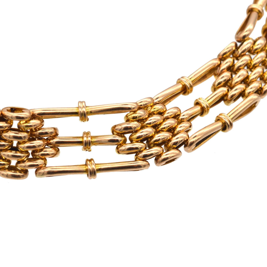 Edwardian 15ct gold gate bracelet showcasing intricate craftsmanship and timeless elegance, perfect for any occasion.