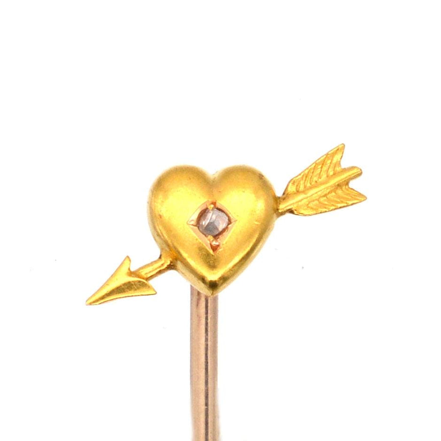 Edwardian 15ct Gold Heart and Arrow Tie Pin with a Rose Diamond | Parkin and Gerrish | Antique & Vintage Jewellery