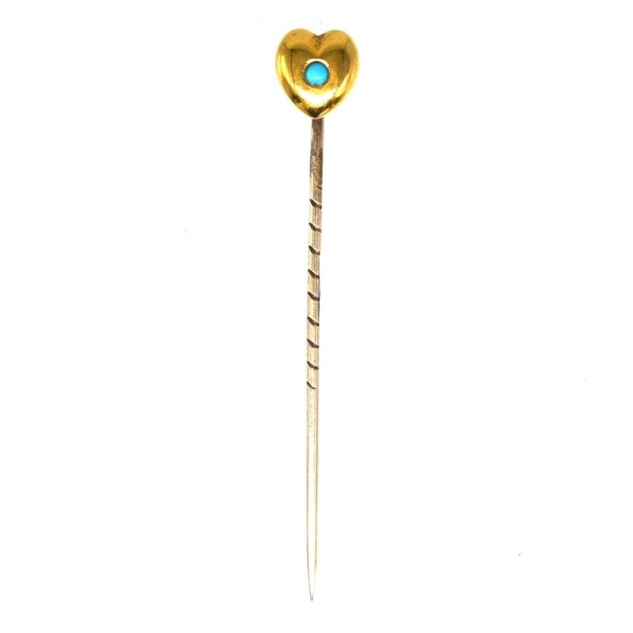 Edwardian 15ct gold heart tie pin with turquoise stone, perfect for adding style to any silk tie.