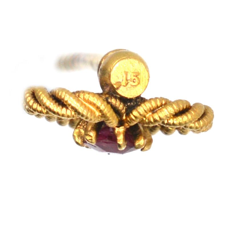 Edwardian 15ct gold knot heart tie pin featuring a natural ruby, perfect for gifts and stylish silk ties.