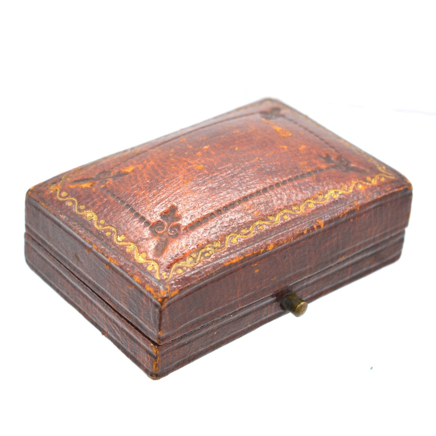 Antique leather box for Edwardian 15ct gold natural pearl dress studs by Fredrick Dixon.