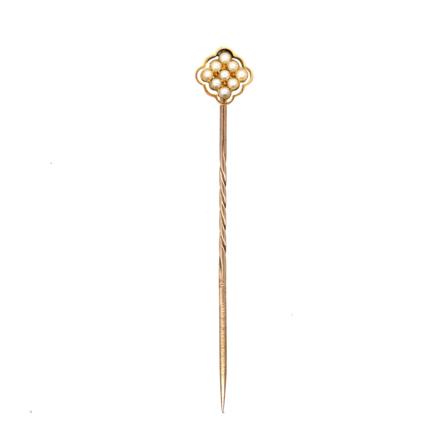 Edwardian 15ct Gold Natural Split Pearl Diamond-Shaped Cluster Tie Pin | Parkin and Gerrish | Antique & Vintage Jewellery