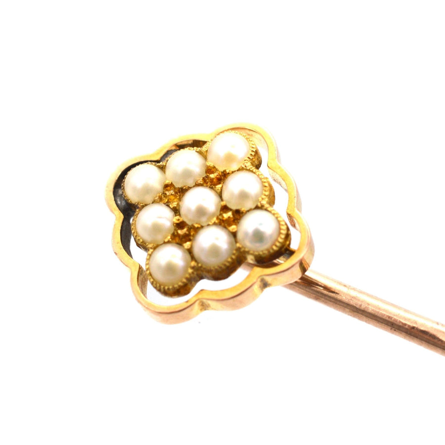 Edwardian 15ct Gold Natural Split Pearl Diamond-Shaped Cluster Tie Pin | Parkin and Gerrish | Antique & Vintage Jewellery