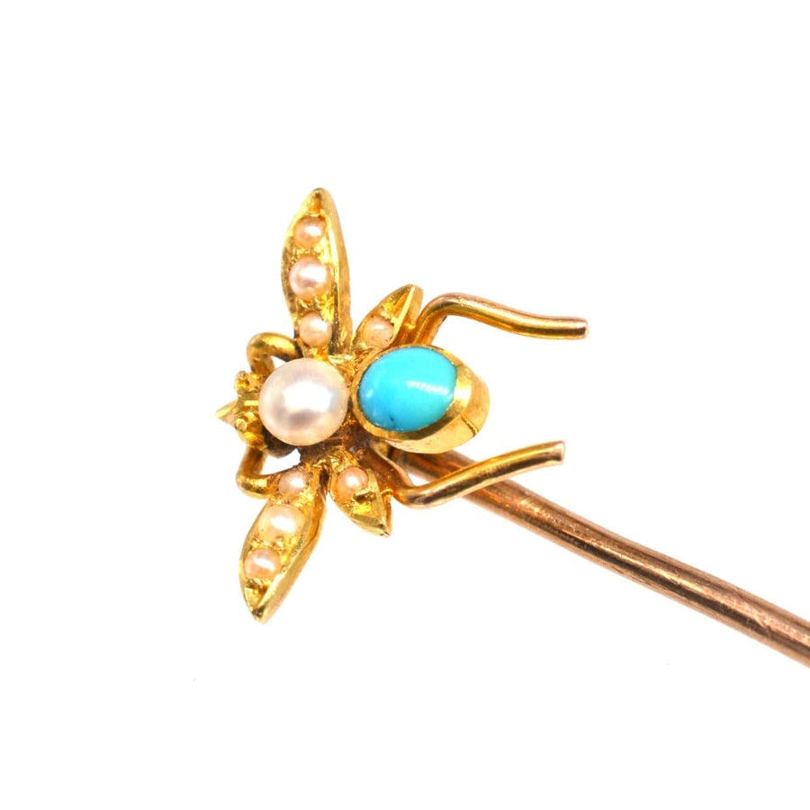 Edwardian 15ct Gold, Pearl and Turquoise Bug Tie Pin | Parkin and Gerrish | Antique & Vintage Jewellery