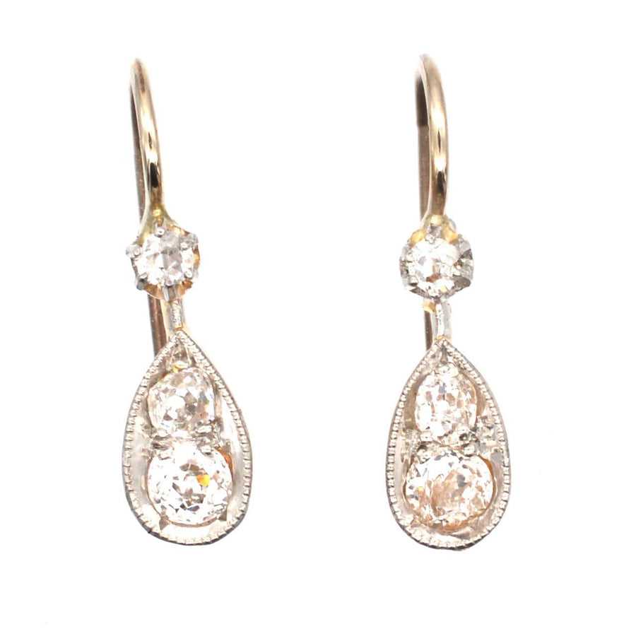 Edwardian 15ct Gold & Platinum, Old Cut Diamond Drop Earrings | Parkin and Gerrish | Antique & Vintage Jewellery