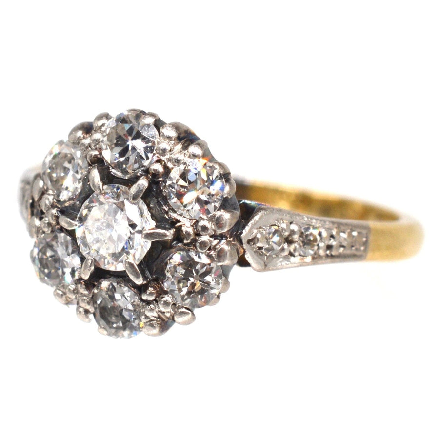 Edwardian 18ct gold and platinum diamond cluster ring, approx. 0.70 carats, elegant vintage engagement ring.