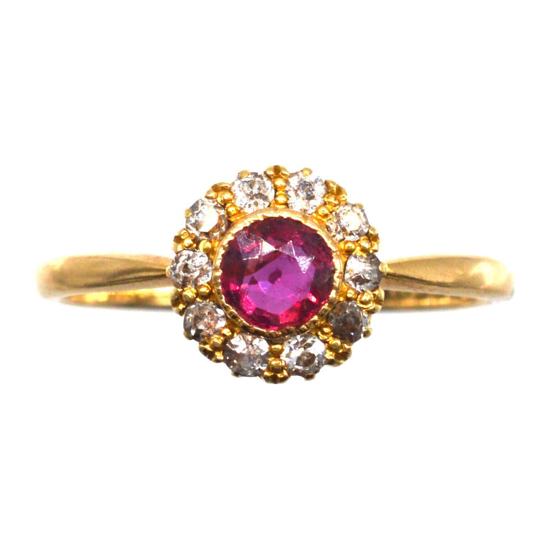 Edwardian 18ct Gold Ruby and Diamond Cluster Ring