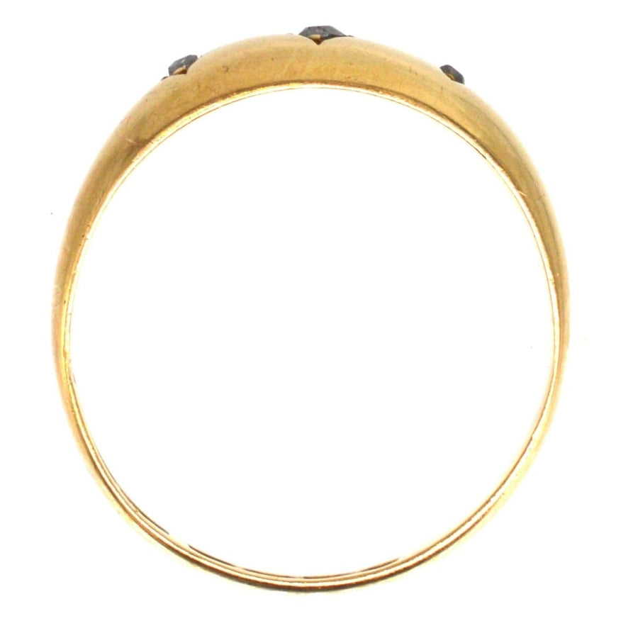 Edwardian 18ct gold three stone diamond gypsy ring, hallmarked Chester 1897, crafted by S Blanckensee & Son Ltd.