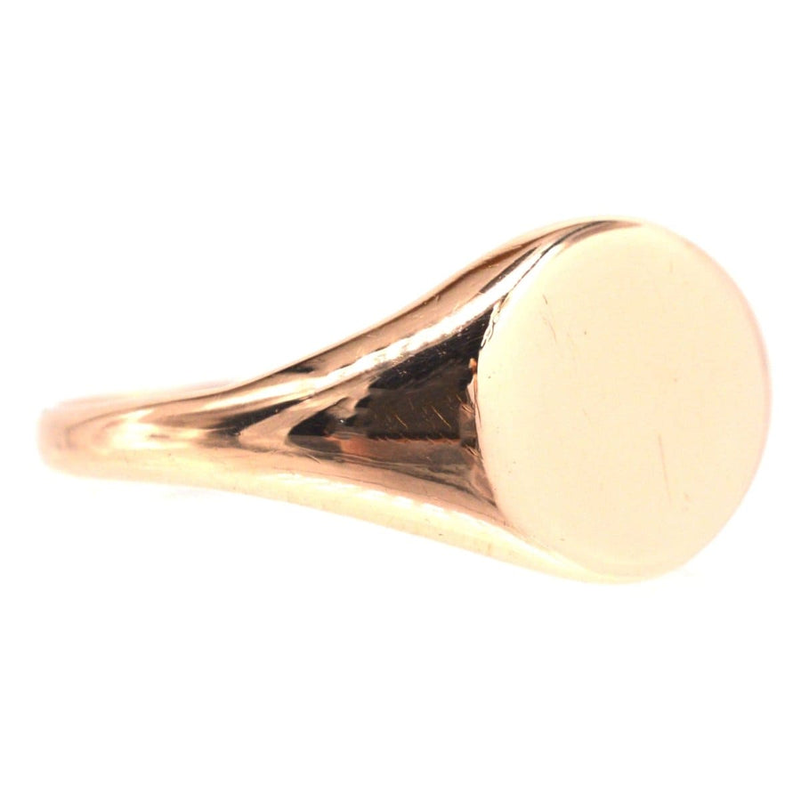 Edwardian 18ct rose gold plain signet ring, vintage design from 1916, ready for engraving.