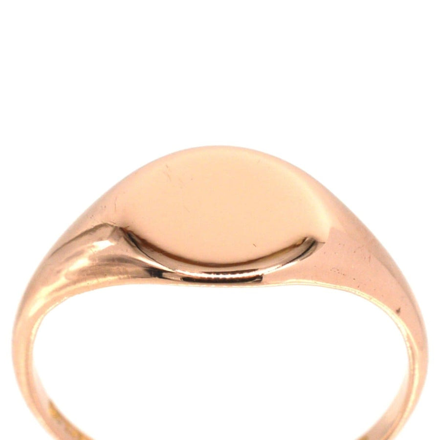 Edwardian 18ct rose gold plain signet ring, vintage design, perfect for engraving, made in 1916.