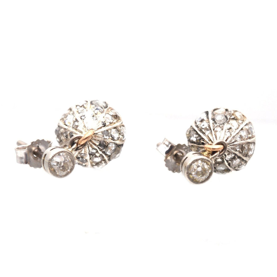 Edwardian 18ct white gold earrings featuring cultured pearls and rose diamonds, elegant design for jewelry lovers.