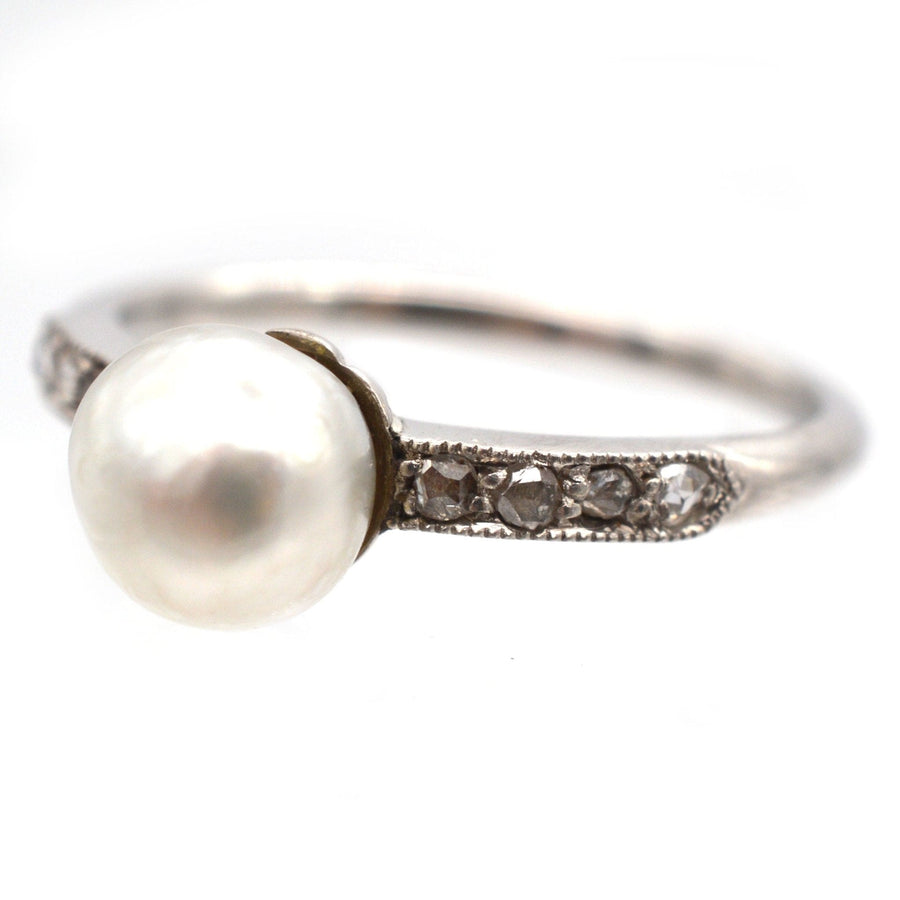 Edwardian 18ct White Gold & Platinum, Natural Pearl & Diamond Ring | Parkin and Gerrish | Antique & Vintage Jewellery