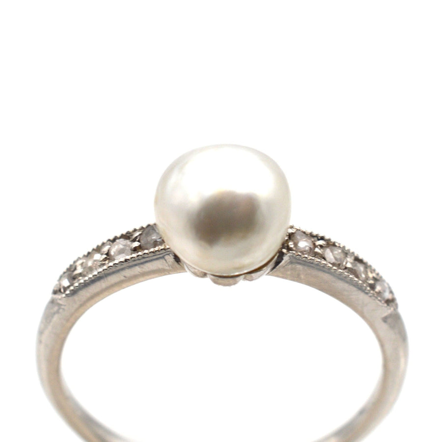 Edwardian 18ct White Gold & Platinum, Natural Pearl & Diamond Ring | Parkin and Gerrish | Antique & Vintage Jewellery