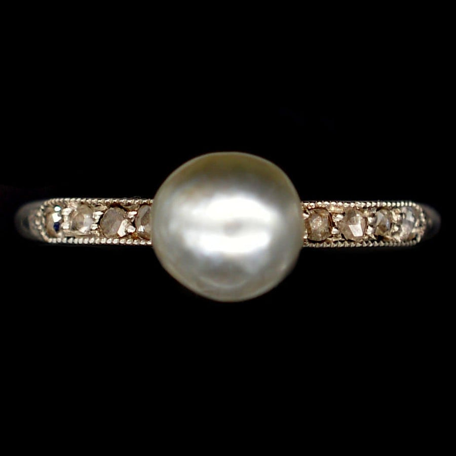 Edwardian 18ct White Gold & Platinum, Natural Pearl & Diamond Ring | Parkin and Gerrish | Antique & Vintage Jewellery