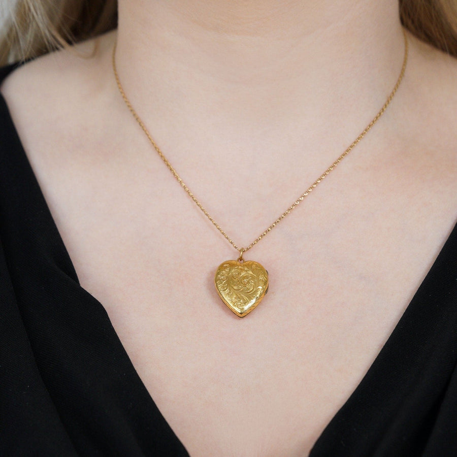 Edwardian 9ct Gold Back & Front Heart Locket Pendant | Parkin and Gerrish | Antique & Vintage Jewellery