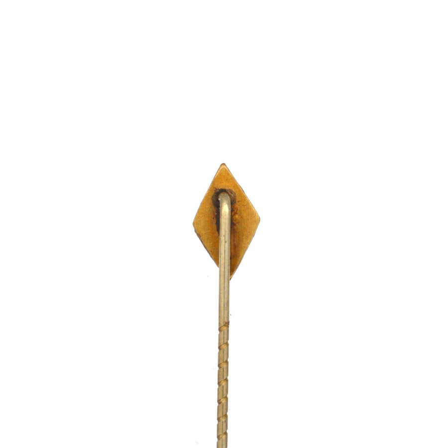 Elegant Edwardian 9ct gold engraved diamond-shaped tie pin, perfect for colorful ties or lapels.