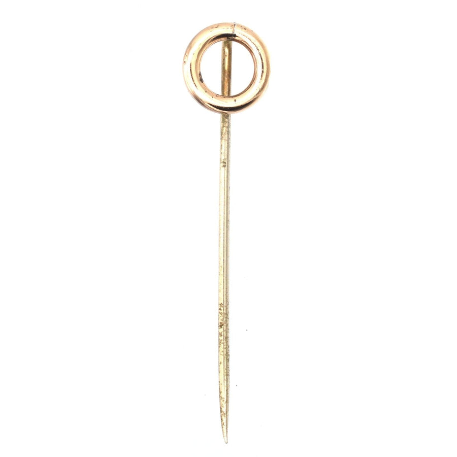 Edwardian 9ct gold circle tie pin, stylish accessory symbolizing love and tradition, perfect for weddings and formal occasions.