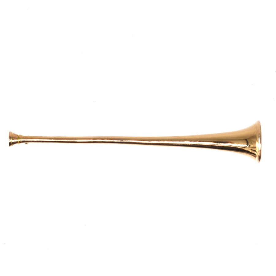 Edwardian 9ct gold hunting horn brooch, a quirky jewelry piece ideal for lapels or ties.
