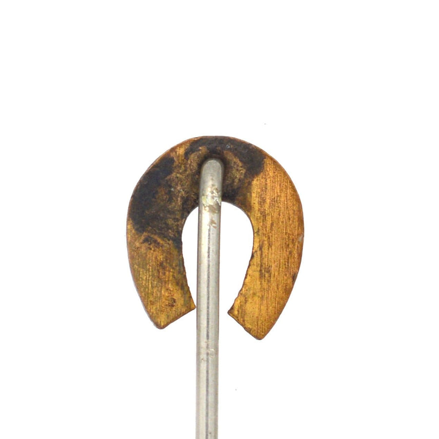 Edwardian 9ct gold lucky horseshoe tie pin, a symbol of good luck and protection, vintage jewelry from the 1880s.