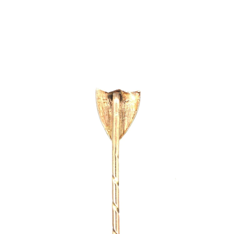 Edwardian 9ct gold plain shield tie pin, stylish design, perfect for engraving, includes stopper.