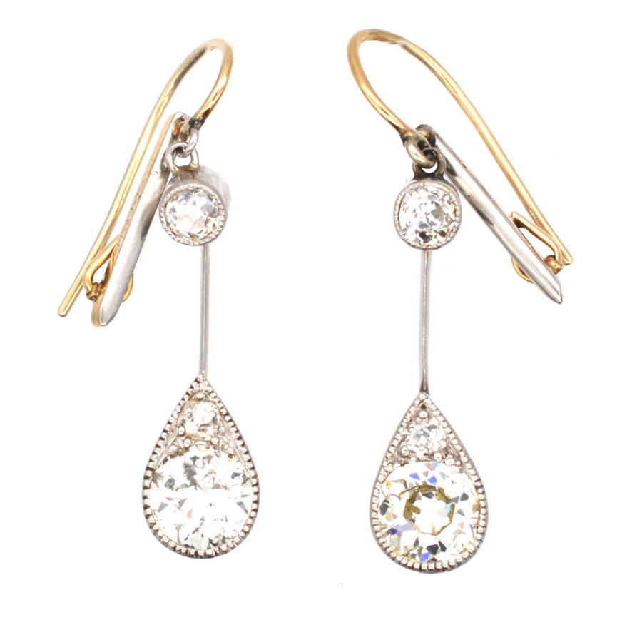 Edwardian Platinum & 18ct Gold, Diamond Drop Earrings | Parkin and Gerrish | Antique & Vintage Jewellery