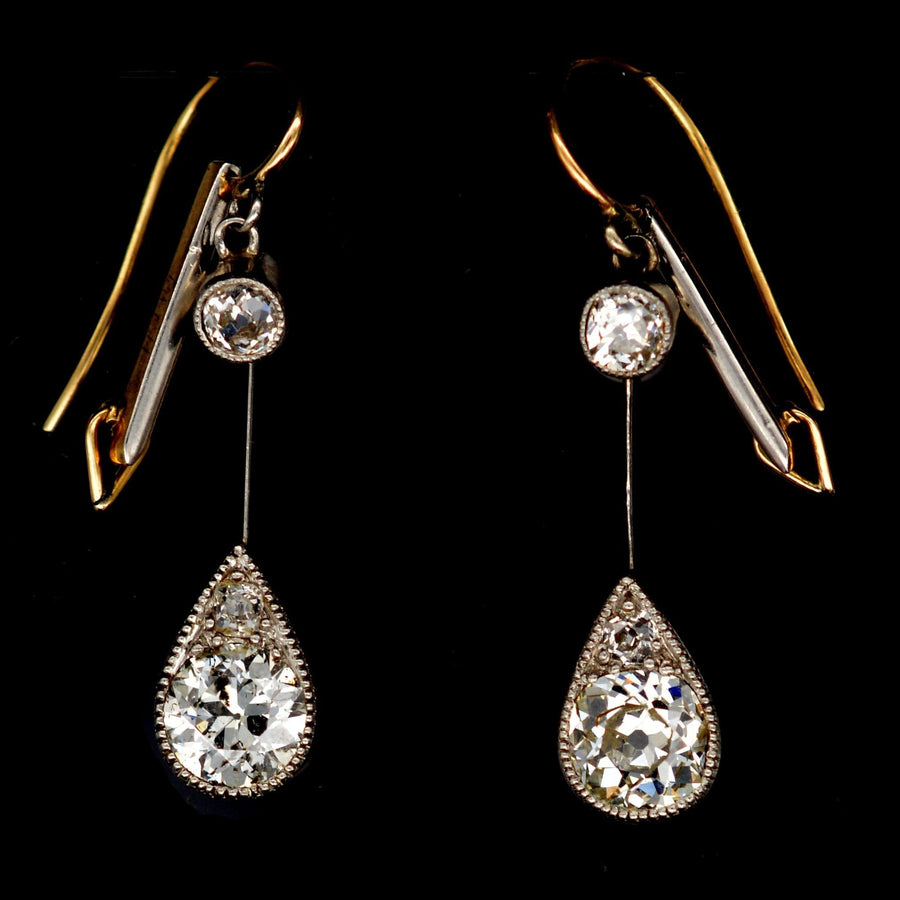 Edwardian Platinum & 18ct Gold, Diamond Drop Earrings | Parkin and Gerrish | Antique & Vintage Jewellery