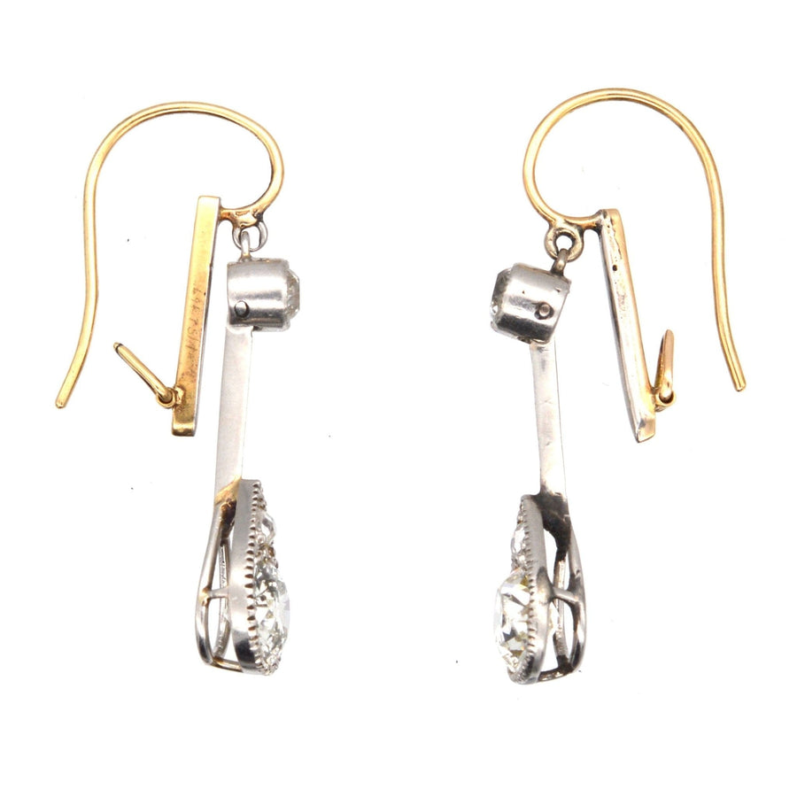 Edwardian Platinum & 18ct Gold, Diamond Drop Earrings | Parkin and Gerrish | Antique & Vintage Jewellery