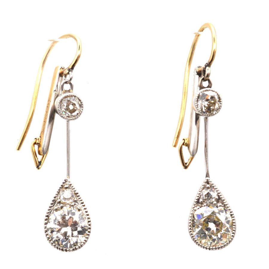 Edwardian Platinum & 18ct Gold, Diamond Drop Earrings | Parkin and Gerrish | Antique & Vintage Jewellery