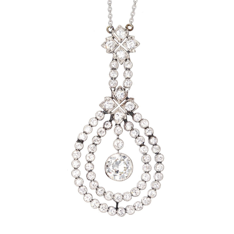 Edwardian Platinum & 4 Carat Diamond Pendant on 18ct White Gold Chain