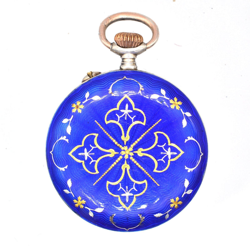 Edwardian Silver Royal Blue Guilloché Enamel Pocket/Fob Watch