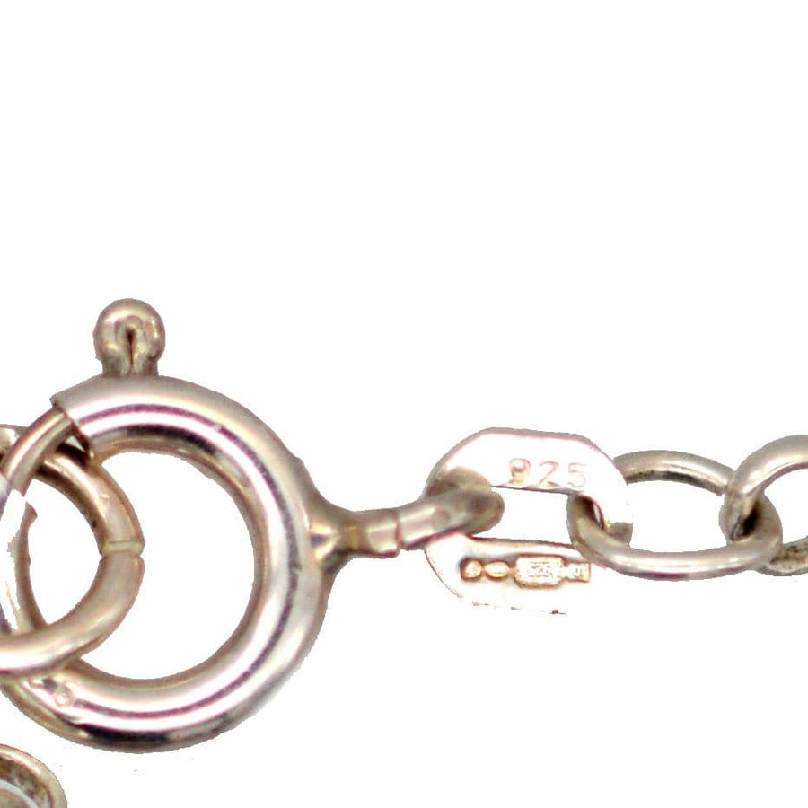 Close-up of 925 silver necklace clasp and links highlighting intricate design and craftsmanship.