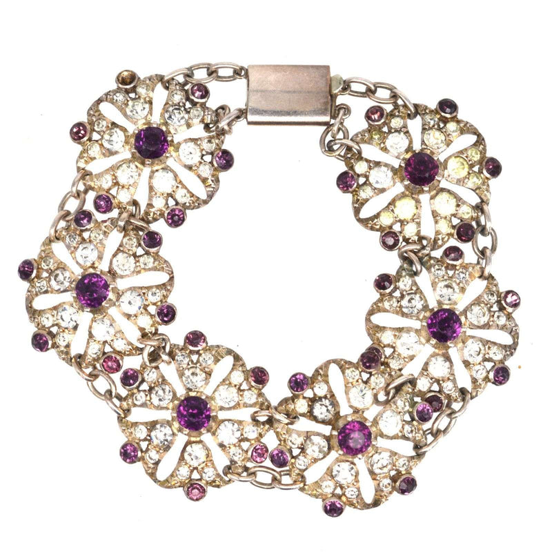 Edwardian White & Purple Paste Floral Cluster Bracelet