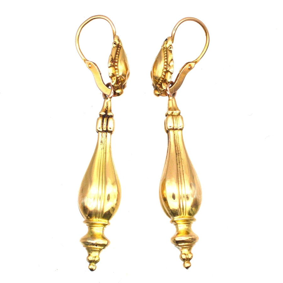 French 19th century 18ct gold 'Night And Day' drop earrings, elegant vintage design from 1830s-1850.