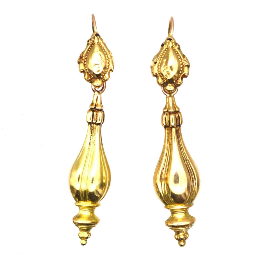 19th century 18ct gold 'Night And Day' drop earrings, elegant vintage design, lightweight and comfortable wear.
