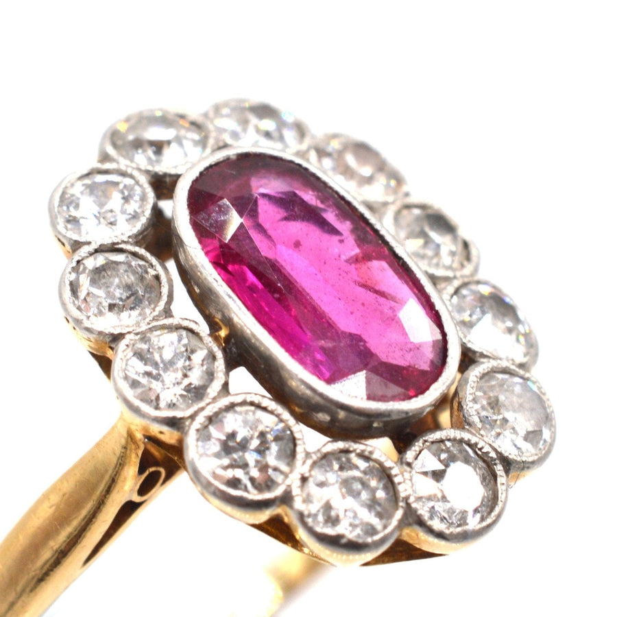 French Belle Epoque ring featuring unheated Burma ruby and diamond cluster, showcasing exquisite craftsmanship.