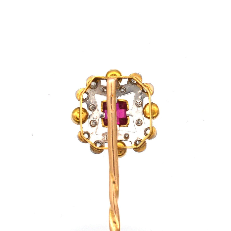 French Belle Époque 18ct Gold & Platinum Ruby & Diamond Tie Pin | Parkin and Gerrish | Antique & Vintage Jewellery