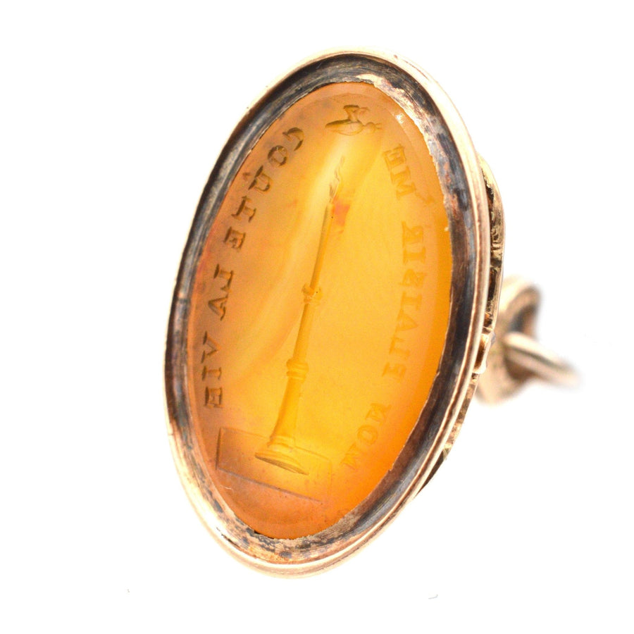 Georgian 9ct Gold Carnelian Seal with Intaglio of a Moth and Flame (Candle)