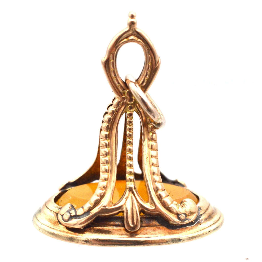 Georgian 9ct Gold Carnelian Seal with Intaglio of a Moth and Flame (Candle)