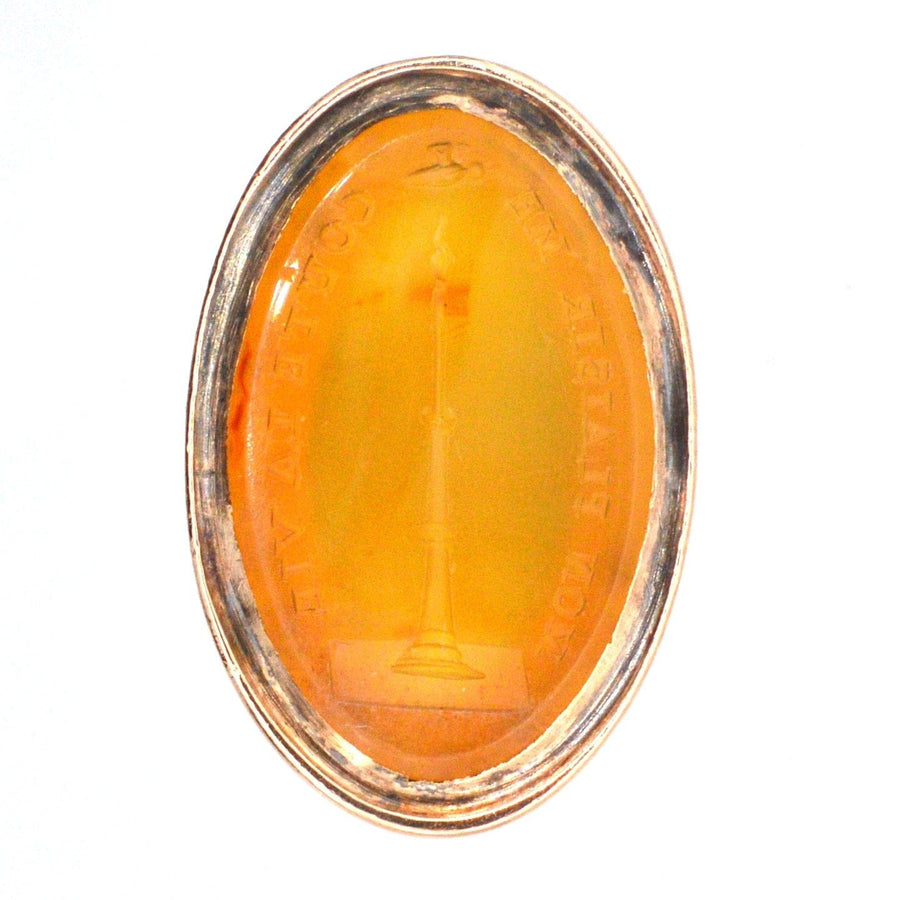 Georgian 9ct Gold Carnelian Seal with Intaglio of a Moth and Flame (Candle)