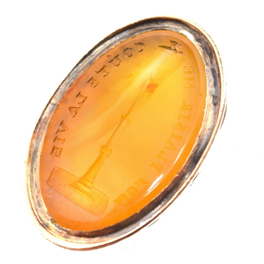 Georgian 9ct Gold Carnelian Seal with Intaglio of a Moth and Flame (Candle)
