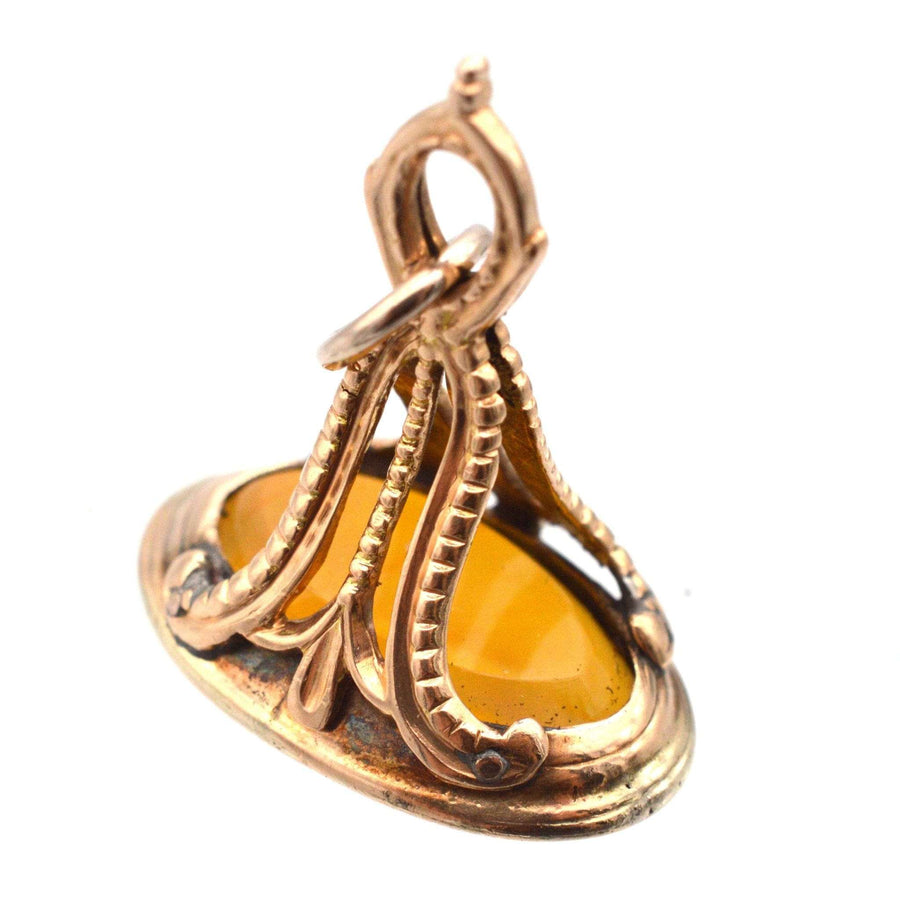 Georgian 9ct Gold Carnelian Seal with Intaglio of a Moth and Flame (Candle)