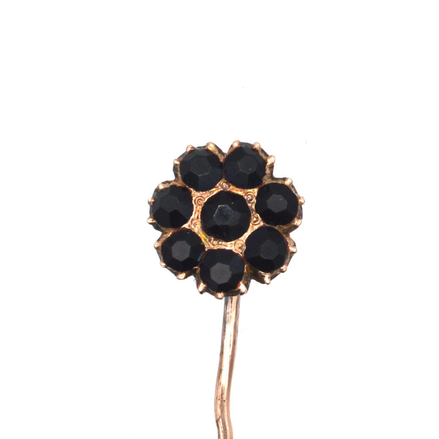 Georgian Regency 9ct gold tie pin featuring a cluster of Vauxhall Glass stones, circa 1800s-1820s, vintage accessory.