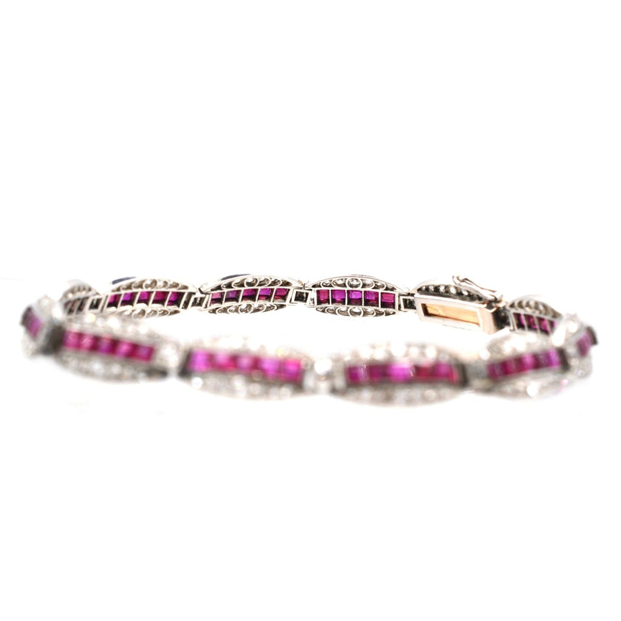 Antique 1910s bracelet featuring Burma rubies and diamonds set in 18ct gold and platinum.