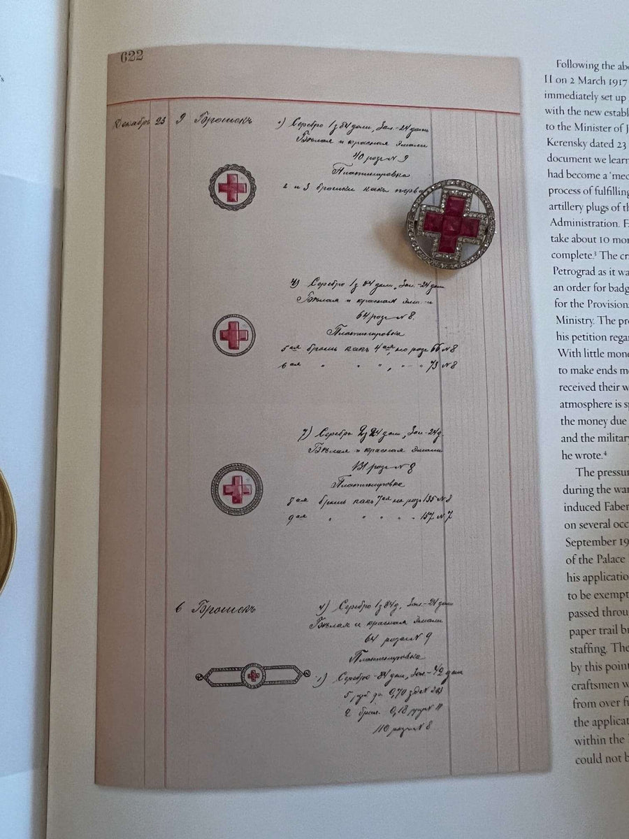 1910s Imperial Russian brooch document featuring the Red Cross design and details of the ornate brooch.