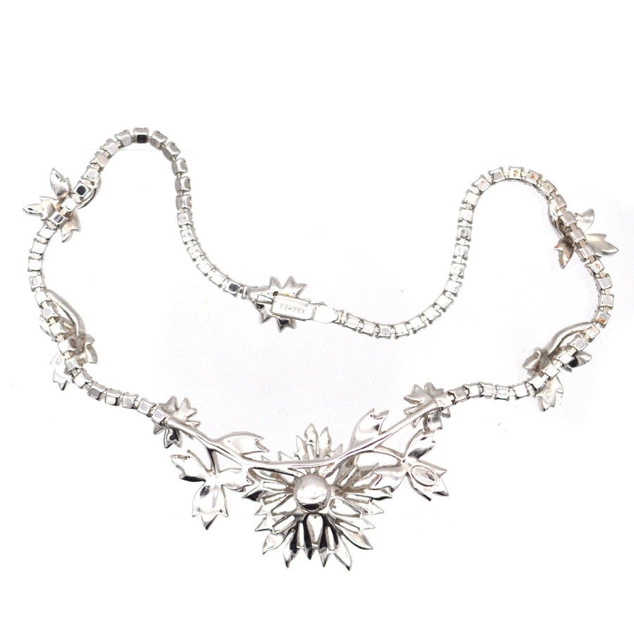Vintage 1950s Kramer of New York 'en tremblant' necklace with silver-tone metal and rhinestones.