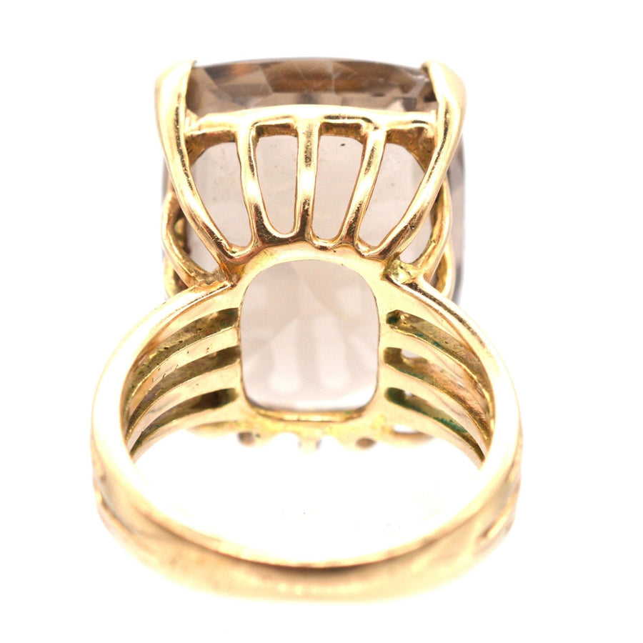Large mid-century 9ct gold smoky quartz cocktail ring with an openwork shank, assayed in London, 1955.