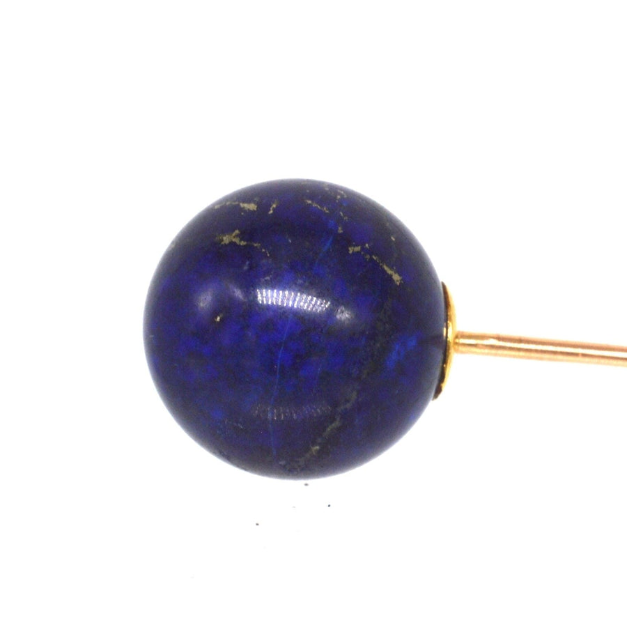 Large Victorian 18ct gold tie pin featuring a stunning blue lapis lazuli sphere, perfect for formal attire.