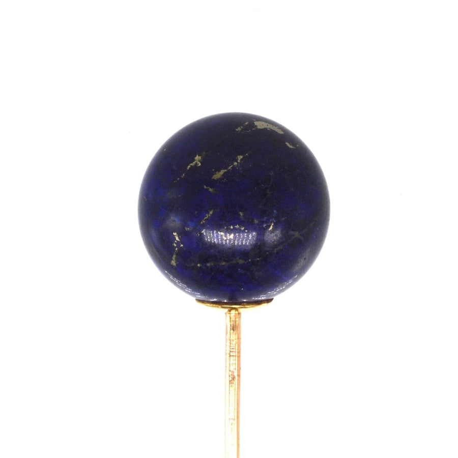 Large Victorian 18ct gold lapis lazuli sphere tie pin, showcasing deep blue hues and elegant design.