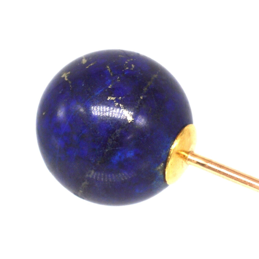 Large Victorian 18ct gold lapis lazuli sphere tie pin, showcasing exquisite blue hue and elegant design.